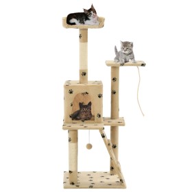 Rascador para gatos con poste de sisal 120 cm huellas beige de vidaXL, Mobiliario para gatos - Ref: Foro24-170593, Precio: 71...