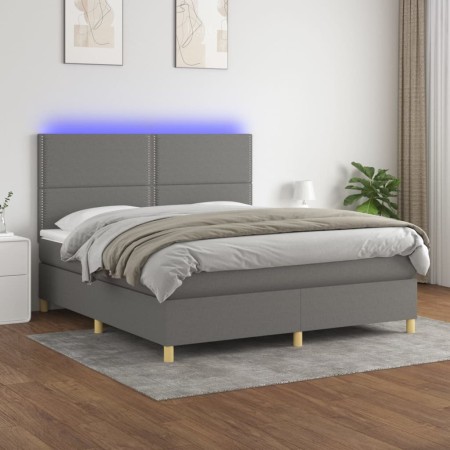 Box spring bed mattress and LED lights dark gray fabric 160x200 cm by , Beds and slatted bases - Ref: Foro24-3135366, Price: ...