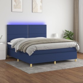 Box spring bed mattress and LED lights blue fabric 180x200 cm by , Beds and slatted bases - Ref: Foro24-3135379, Price: 607,9...