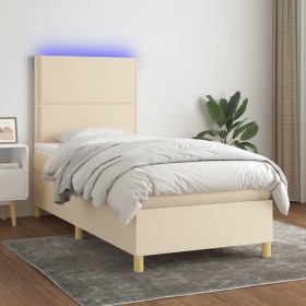 Box spring bed mattress and LED lights cream fabric 90x200 cm by , Beds and slatted bases - Ref: Foro24-3135330, Price: 354,5...