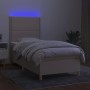 Boxspringbett-Matratze und LED-Leuchten, cremefarbener Stoff, 90 x 200 cm von , Betten und Lattenroste - Ref: Foro24-3135330,...