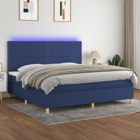 Cama box spring colchón y luces LED tela azul 200x200 cm de , Camas y somieres - Ref: Foro24-3135387, Precio: 665,81 €, Descu...