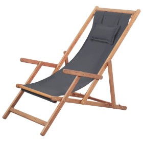 Folding beach chair in gray fabric and wooden structure by vidaXL, Garden chairs - Ref: Foro24-43997, Price: 71,06 €, Discoun...