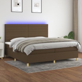 Box spring bed mattress LED lights dark brown fabric 200x200 cm by , Beds and slatted bases - Ref: Foro24-3135544, Price: 666...