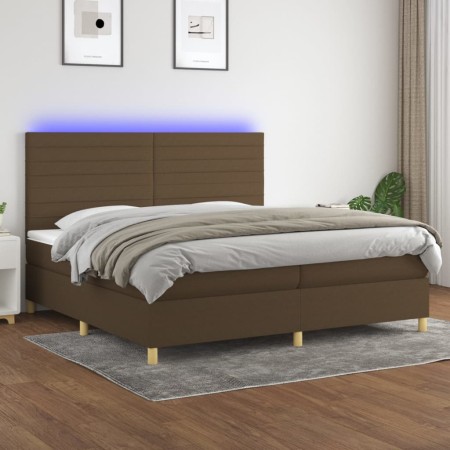 Box spring bed mattress LED lights dark brown fabric 200x200 cm by , Beds and slatted bases - Ref: Foro24-3135544, Price: 680...