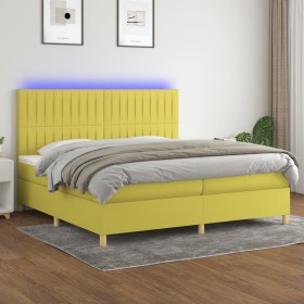 Cama box spring colchón y luces LED tela verde 200x200 cm de , Camas y somieres - Ref: Foro24-3135628, Precio: 630,99 €, Desc...