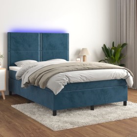 Box spring bed with mattress and LED dark blue velvet 140x190 cm by , Beds and slatted bases - Ref: Foro24-3136063, Price: 47...