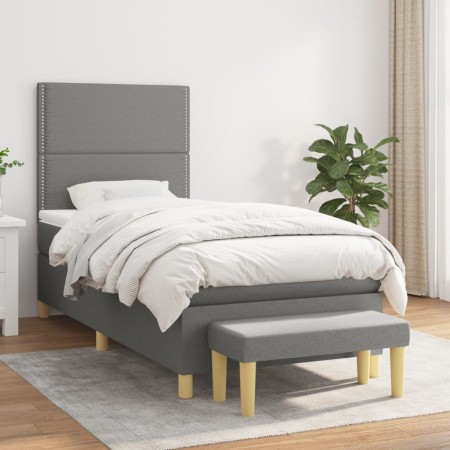 Box spring bed with dark gray fabric mattress 90x200 cm by , Beds and slatted bases - Ref: Foro24-3137046, Price: 367,99 €, D...