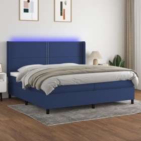 Cama box spring colchón y luces LED tela azul 200x200 cm de , Camas y somieres - Ref: Foro24-3138267, Precio: 697,92 €, Descu...