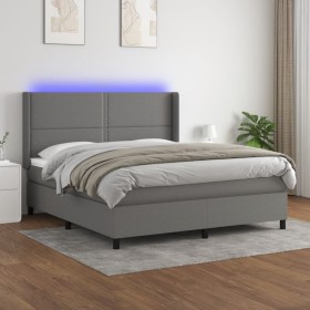 Cama box spring colchón y luces LED tela gris oscuro 160x200 cm de , Camas y somieres - Ref: Foro24-3138246, Precio: 564,37 €...