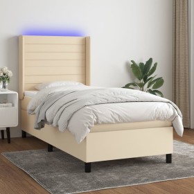 Boxspringbettmatratze und LED-Leuchten aus cremefarbenem Stoff 90x190 cm von , Betten und Lattenroste - Ref: Foro24-3138362, ...