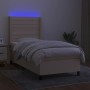 Box spring bed mattress and LED lights cream fabric 90x190 cm by , Beds and slatted bases - Ref: Foro24-3138362, Price: 386,5...