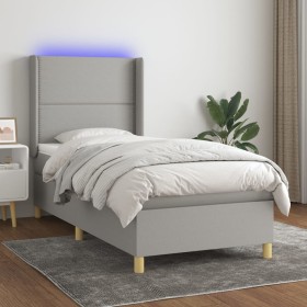 Box spring bed mattress and LED lights light gray fabric 90x190 cm by , Beds and slatted bases - Ref: Foro24-3138757, Price: ...