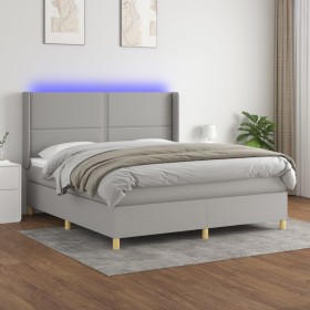 Box spring bed mattress and LED lights light gray fabric 160x200 cm by , Beds and slatted bases - Ref: Foro24-3138805, Price:...