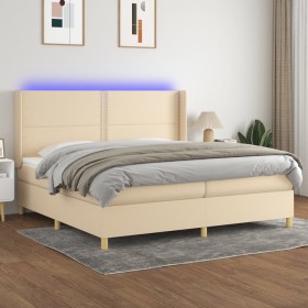 Boxspringbett-Matratze und LED-Leuchten, cremefarbener Stoff, 200 x 200 cm von , Betten und Lattenroste - Ref: Foro24-3138826...