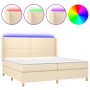 Cama box spring colchón y luces LED tela crema 200x200 cm de , Camas y somieres - Ref: Foro24-3138826, Precio: 688,59 €, Desc...