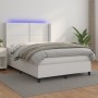 Cama box spring colchón y LED cuero sintético blanco 140x200 cm de , Camas y somieres - Ref: Foro24-3139326, Precio: 528,29 €...