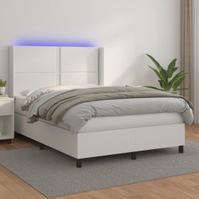 Cama box spring colchón y LED cuero sintético blanco 140x200 cm de , Camas y somieres - Ref: Foro24-3139326, Precio: 538,28 €...