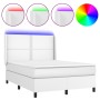 Cama box spring colchón y LED cuero sintético blanco 140x200 cm de , Camas y somieres - Ref: Foro24-3139326, Precio: 528,29 €...