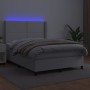 Box spring bed with mattress and LED white synthetic leather 140x200 cm by , Beds and slatted bases - Ref: Foro24-3139326, Pr...