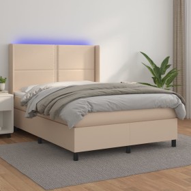 Box spring bed LED mattress synthetic leather cappuccino 140x190cm by , Beds and slatted bases - Ref: Foro24-3139324, Price: ...