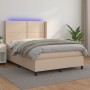 Box spring bed LED mattress cappuccino synthetic leather 140x200cm by , Beds and slatted bases - Ref: Foro24-3139330, Price: ...