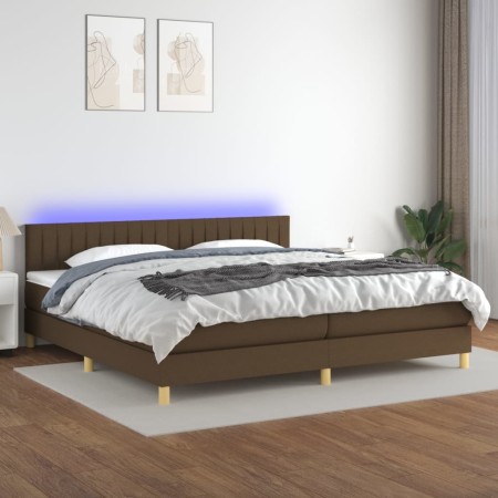 Box spring bed with LED mattress dark brown fabric 200x200 cm by , Beds and slatted bases - Ref: Foro24-3133904, Price: 526,9...