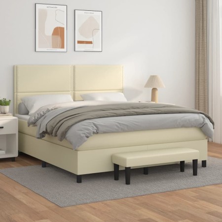 Box spring bed with cream synthetic leather mattress 160x200 cm by , Beds and slatted bases - Ref: Foro24-3137613, Price: 617...