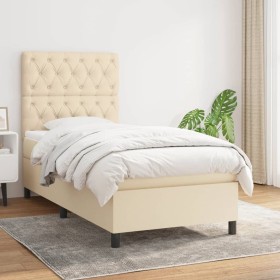 Cama box spring con colchón tela color crema 80x200 cm de , Camas y somieres - Ref: Foro24-3141974, Precio: 313,66 €, Descuen...