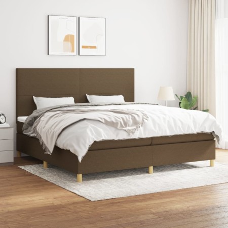 Cama box spring con colchón tela marrón oscuro 200x200 cm de , Camas y somieres - Ref: Foro24-3142204, Precio: 664,02 €, Desc...