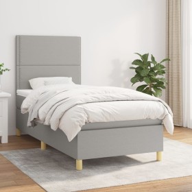 Box spring bed with light gray fabric mattress 90x200 cm by , Beds and slatted bases - Ref: Foro24-3142225, Price: 343,41 €, ...