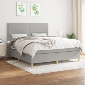 Box spring bed with light gray fabric mattress 180x200 cm by , Beds and slatted bases - Ref: Foro24-3142273, Price: 617,91 €,...