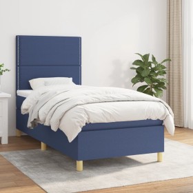 Box spring bed with blue fabric mattress 90x200 cm by , Beds and slatted bases - Ref: Foro24-3142231, Price: 331,64 €, Discou...