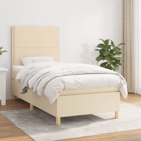 Cama box spring con colchón tela color crema 100x200 cm de , Camas y somieres - Ref: Foro24-3142238, Precio: 387,99 €, Descue...