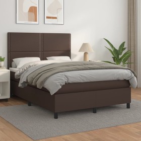 Cama box spring con colchón cuero sintético marrón 140x200cm de , Camas y somieres - Ref: Foro24-3142788, Precio: 522,08 €, D...