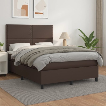 Cama box spring con colchón cuero sintético marrón 140x200cm de , Camas y somieres - Ref: Foro24-3142788, Precio: 525,44 €, D...