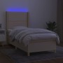 Box spring bed mattress and LED lights cream fabric 90x190 cm by , Beds and slatted bases - Ref: Foro24-3138762, Price: 386,9...