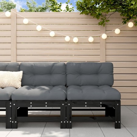 Garden center sofas 2 units solid black pine wood by , Modular outdoor sofas - Ref: Foro24-825643, Price: 134,84 €, Discount: %