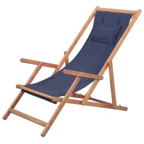 Klappbarer Strandstuhl aus Stoff und blauer Holzstruktur von vidaXL, Gartenstühle - Ref: Foro24-43996, Preis: 68,09 €, Rabatt: %