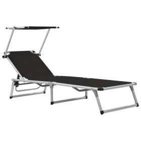 Folding lounger with aluminum and black textilene roof by vidaXL, Loungers - Ref: Foro24-44333, Price: 86,77 €, Discount: %