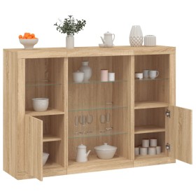 Sideboard with LED light 3 pieces engineered wood sonoma oak by , Sideboards - Ref: Foro24-3209130, Price: 196,99 €, Discount: %