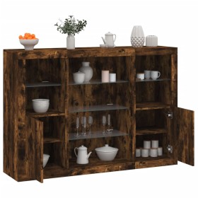 Sideboard with LED light 3 pieces engineered wood smoked oak by , Sideboards - Ref: Foro24-3209132, Price: 193,87 €, Discount: %