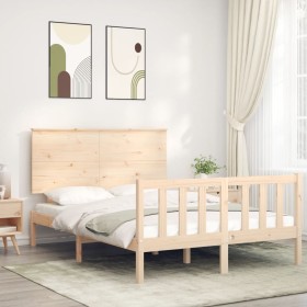 Estructura de cama con cabecero madera maciza 140x200 cm de , Camas y somieres - Ref: Foro24-3193401, Precio: 129,99 €, Descu...