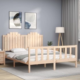 Estructura de cama de matrimonio con cabecero madera maciza de , Camas y somieres - Ref: Foro24-3192301, Precio: 180,37 €, De...