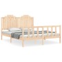 Double bed frame with solid wood headboard by , Beds and slatted bases - Ref: Foro24-3192301, Price: 180,37 €, Discount: %