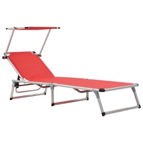 Tumbona plegable con techo aluminio y textileno roja de vidaXL, Tumbonas - Ref: Foro24-44334, Precio: 74,99 €, Descuento: %