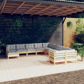 Garden furniture 11 pieces and gray pine wood cushions by , Garden sets - Ref: Foro24-3097054, Price: 834,99 €, Discount: %