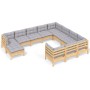 Garden furniture 11 pieces and gray pine wood cushions by , Garden sets - Ref: Foro24-3097042, Price: 870,35 €, Discount: %