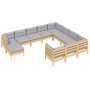 Garden furniture 11 pieces and gray pine wood cushions by , Garden sets - Ref: Foro24-3097042, Price: 870,35 €, Discount: %