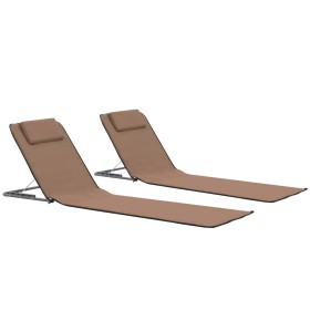 Folding beach mats 2 units steel and brown fabric by vidaXL, Loungers - Ref: Foro24-44331, Price: 45,99 €, Discount: %